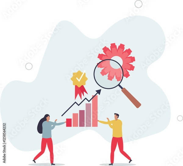 Fototapeta Quality assurance or performance tracking for development.Business growth guarantee with sales control and efficiency measurement.flat character life .