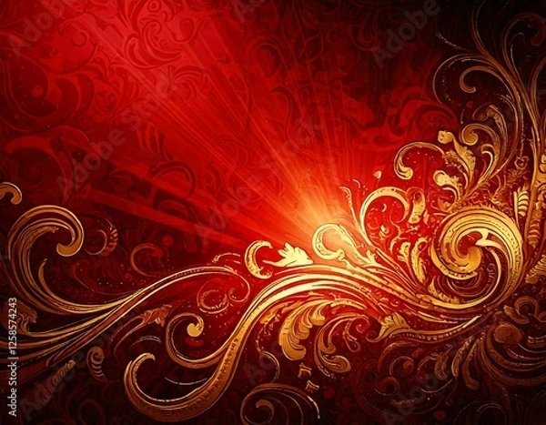 Fototapeta Red and gold background with light effect
