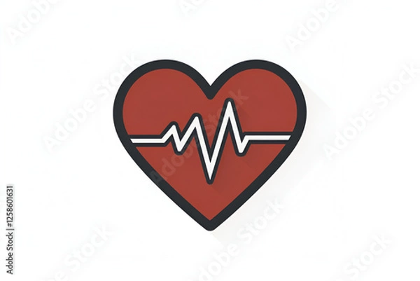 Fototapeta Heart with Heartbeat: A simple yet powerful image of a red heart featuring a white heartbeat line across its center. This design conveys care, health, love, and vitality. 