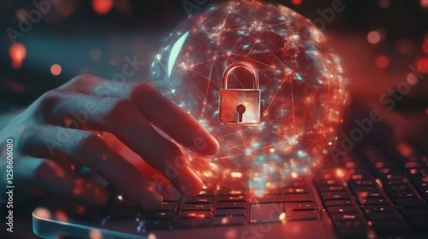 Fototapeta Digital Network Security Lock on a Laptop Keyboard for Secure Online Data Protection Strategy