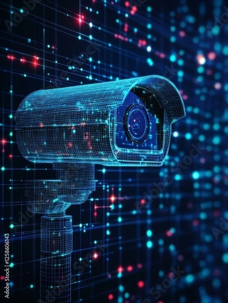 Obraz Digital Surveillance Camera in Futuristic Cyber Grid World with Advanced Technology