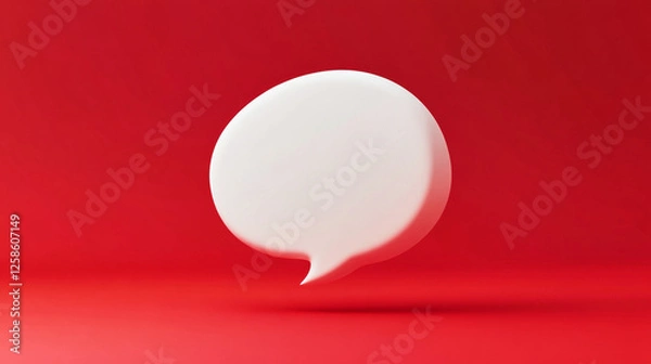 Fototapeta 3D-rendered white clay speech bubble on vibrant red background with detailed texture