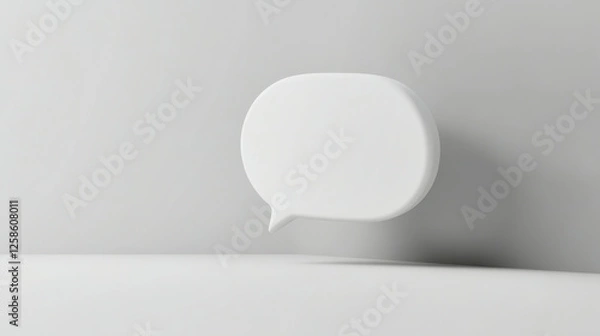 Fototapeta Floating white speech bubble icon on a clean grey background in a minimalistic style
