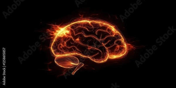 Fototapeta A glowing brain outline against a dark background, representing creativity and innovation.