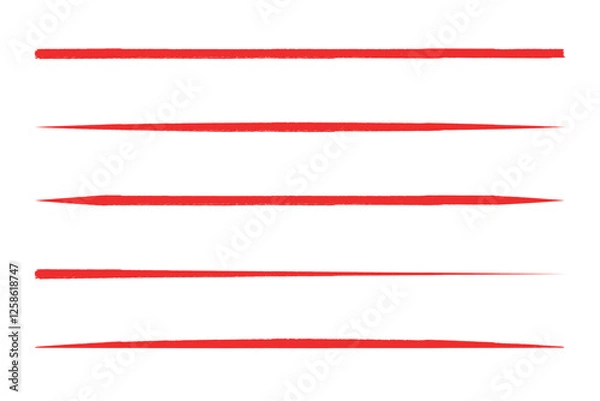 Obraz Set of hand drawn red marker line vector design element doodle lines underline scribble