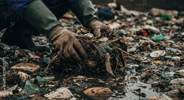 Fototapeta Clean Up Efforts Combating Pollution One Step at a Time