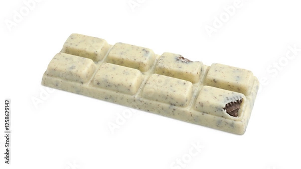 Fototapeta One tasty chocolate bar with crumbs of cookie isolated on white
