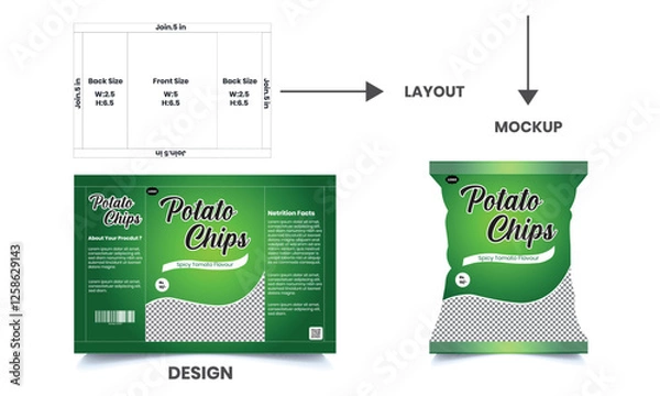 Obraz Potato chips package design, realistic vector design Potato chips packaging template, chip packaging, packaging, chips, vector illustration