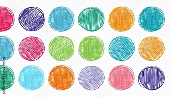 Fototapeta Scribble circle round vector frame. Hand drawn rough scribble effect line. Children color crayon brush stroke frame. Scribble hand drawn grunge doodle color circle set. perfect any project.