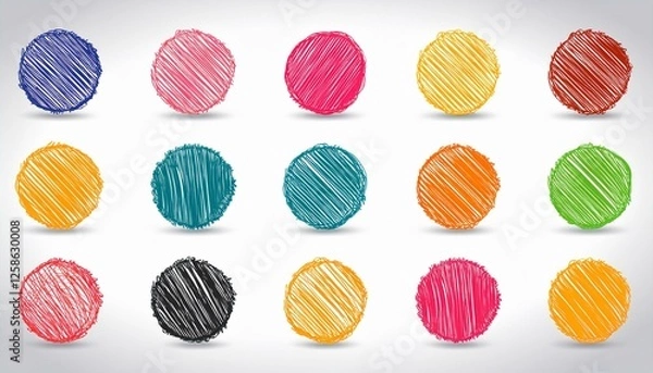 Fototapeta Scribble circle round vector frame. Hand drawn rough scribble effect line. Children color crayon brush stroke frame. Scribble hand drawn grunge doodle color circle set. perfect any project.