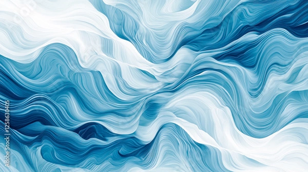 Fototapeta Abstract blue and white swirling pattern with fluid lines and waves