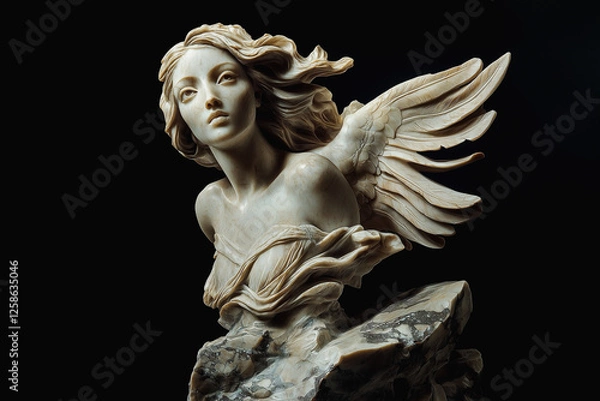 Fototapeta Sirens were magical sea creatures, half-women, half-birds, who enchanted male sailors with their singing, and then drowned them in the sea. Marble statue. Ancient Greek and Roman mythology.