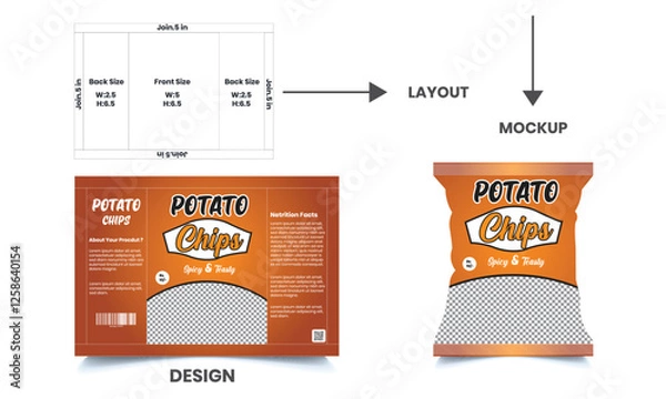 Obraz Potato chips package design, realistic vector design Potato chips packaging template, chip packaging, packaging, chips, vector illustration design