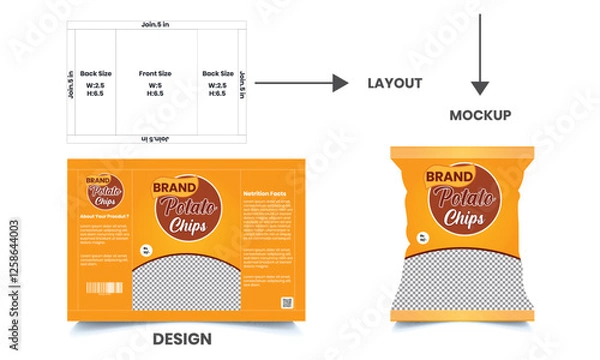 Fototapeta Potato chips package design, realistic vector design Potato chips packaging template, chip packaging, packaging, chips, vector