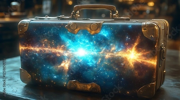 Obraz Whimsical suitcase with cosmic energy radiating from within
