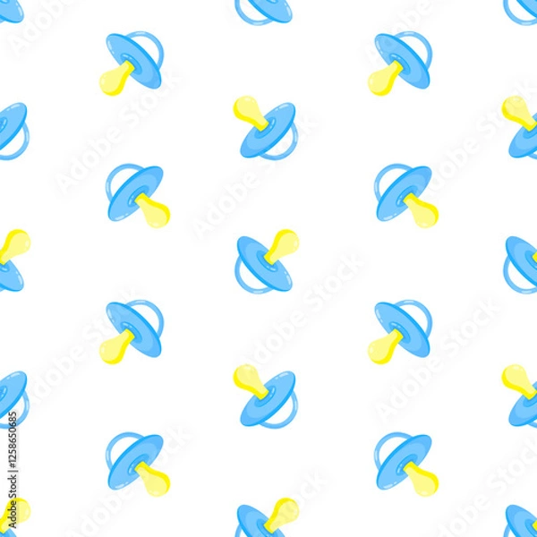 Obraz Blue pacifiers vector seamless pattern. Baby dummy. Background, print, packaging design, wrapping