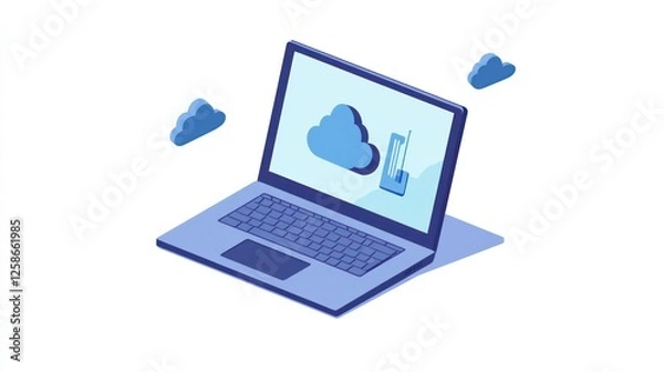 Fototapeta Cloud Computing Laptop, Illustration, Modern Technology, Isometric View
