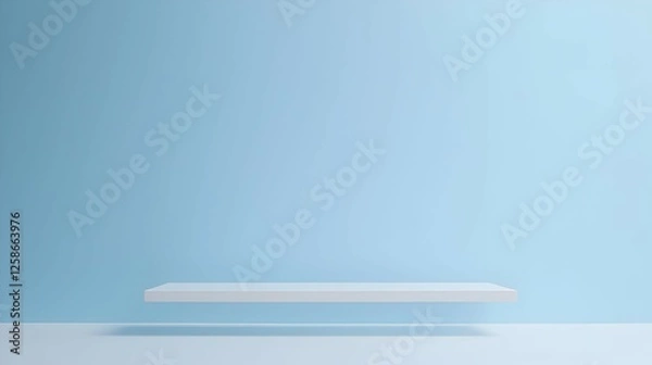 Fototapeta Simple Empty Floating Shelf Against Light Blue Wall