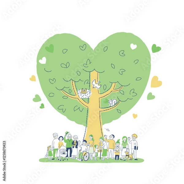 Obraz 大きなハートの木と人々