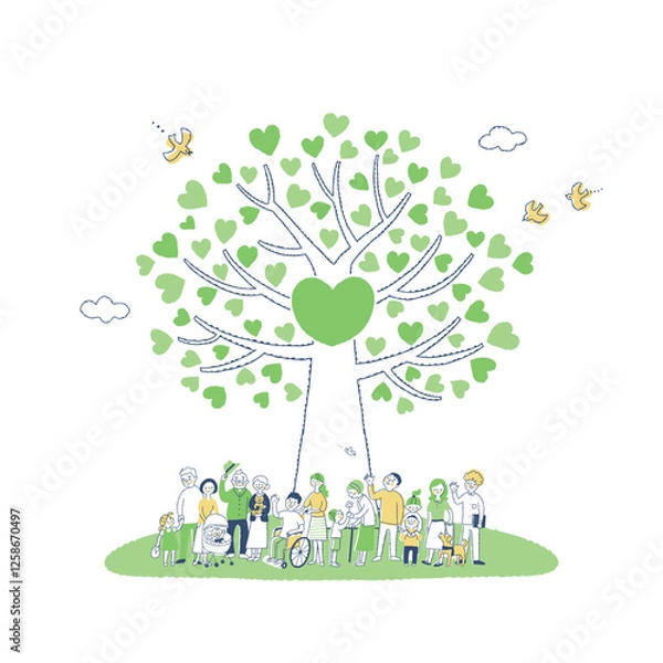 Obraz 大きなハートの木と人々