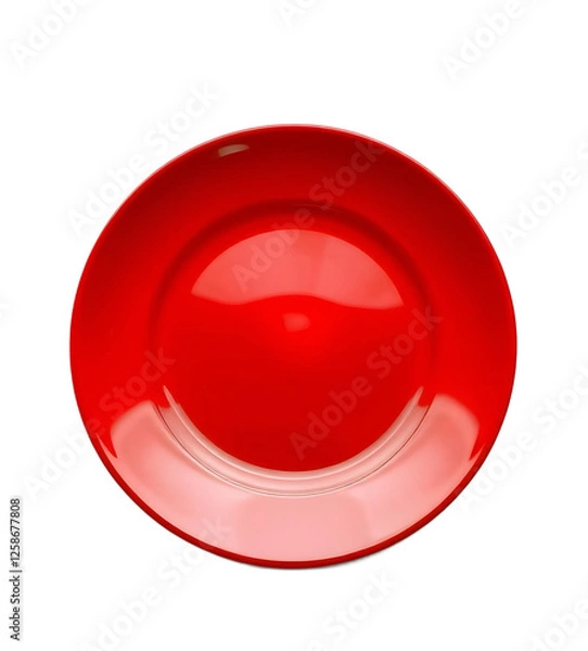 Fototapeta Single red plate isolated on a white background 