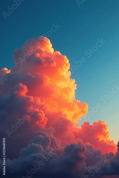 Obraz Deep oranges and reds fill the fiery clouds in the clear blue sky, fire, cloud, clear