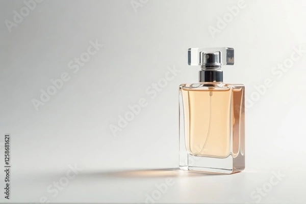 Obraz Delicate crystal bottle sits atop a pristine white surface, Cap, Perfume bottle, White