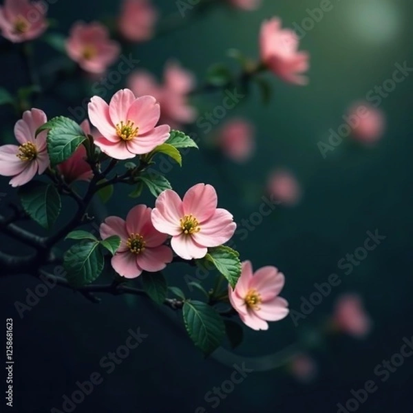 Obraz Delicate dogwood blossoms in a dark and moody atmosphere, flowers, tree
