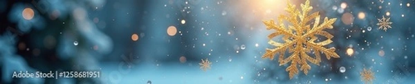 Obraz Delicate gold snowflake on a frosted glass window, snowflake, frosty