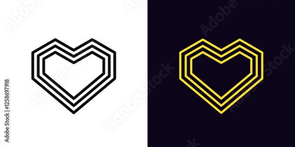 Obraz Outline geometric heart icon, with editable stroke. Angular heart with concentric outline silhouette. Digital love, romantic symbol, retro heart sign, geometric angular shape, amour. Vector icon