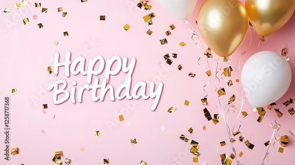 Fototapeta Happy Birthday Greeting Card with Colorful Balloons and Festive Design
