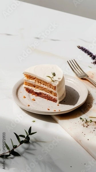 Fototapeta A slice of cake and cappuccino