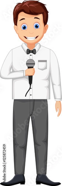 Obraz funny host cartoon holding a microphone 