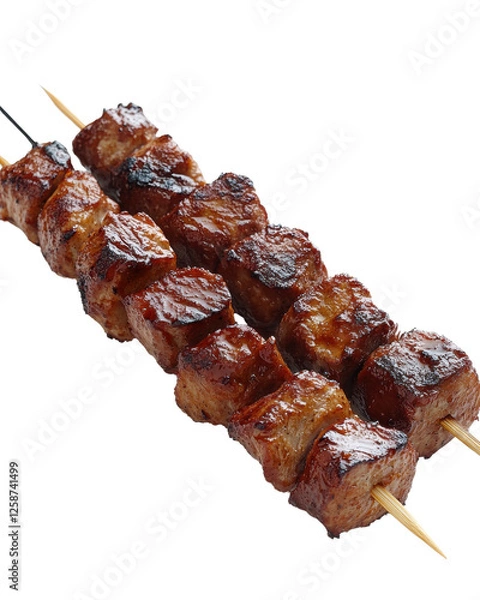 Fototapeta Grilled meat skewers on wooden sticks
