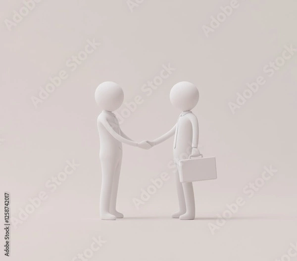 Obraz White figures shaking hands, deal, studio, agreement, background (8)