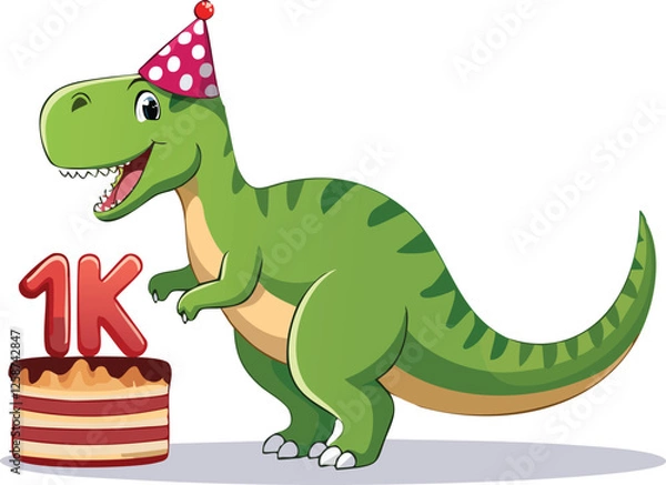Obraz A happy dinosaur smiling with celebration cake...