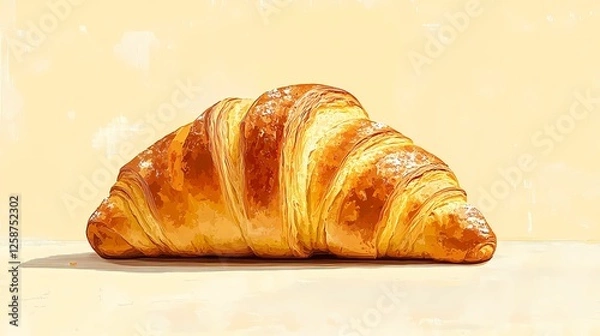 Obraz Croissant illustration for bakery menus and food-related advertising, with soft, realistic details, in a book-style illustration
