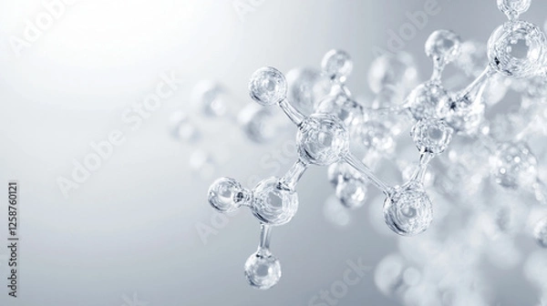 Fototapeta A close-up view of translucent molecular structures against a soft gradient background, showcasing the intricate design of atoms and bonds in a scientific context.