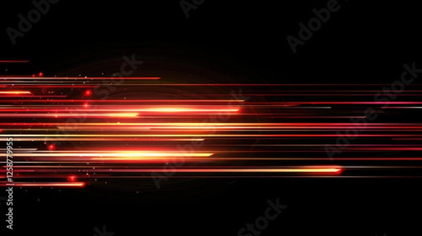 Fototapeta red speed light horizontal straight line on black background