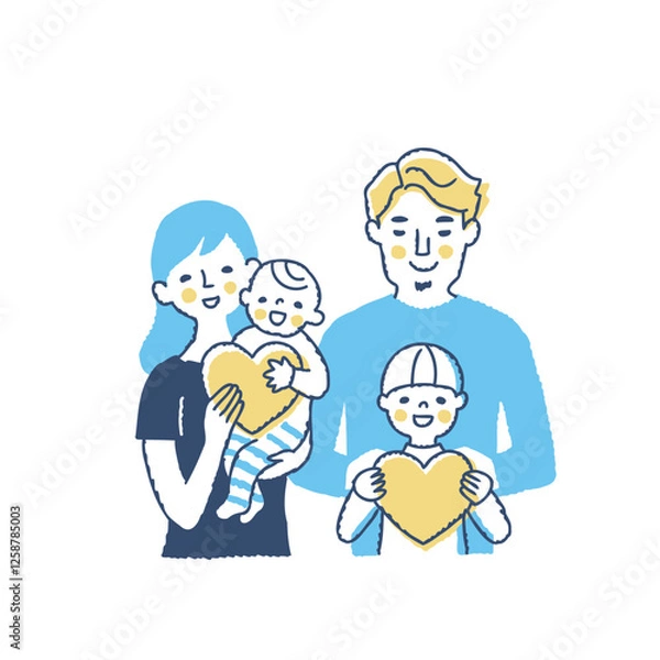 Fototapeta 一緒にハートを持っている家族　　上半身　