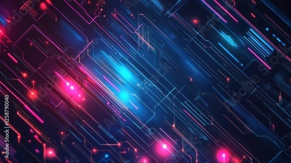 Fototapeta Abstract digital circuit board with glowing lines and nodes. (2)
