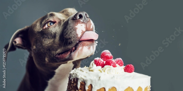 Obraz The dog licks the cake from the plate