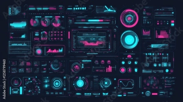 Fototapeta Futuristic HUD interface with digital data and charts.
