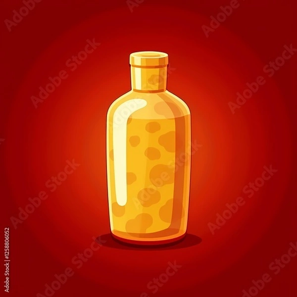 Fototapeta An minimalistic image of a gold bottle with a textured surface. The background is a fiery red color, adding depth and contrast.