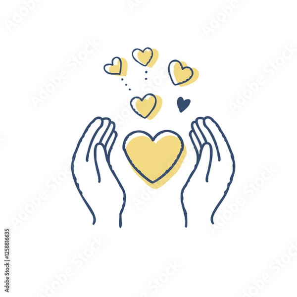 Obraz 複数のハートと包み込む手