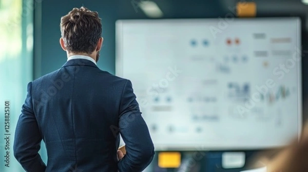 Fototapeta Businessman Presenting Data,  A Strategic Presentation in a Modern Office Setting