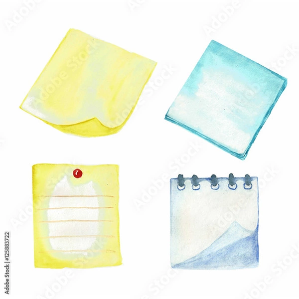 Fototapeta Watercolor yellow and blue notes