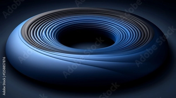 Fototapeta Abstract blue torus 3D render, dark background, technology concept