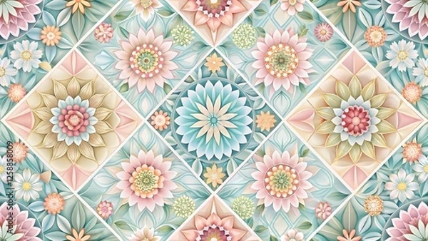 Fototapeta Seamless Floral Pattern, Pastel Mandala Tile Design