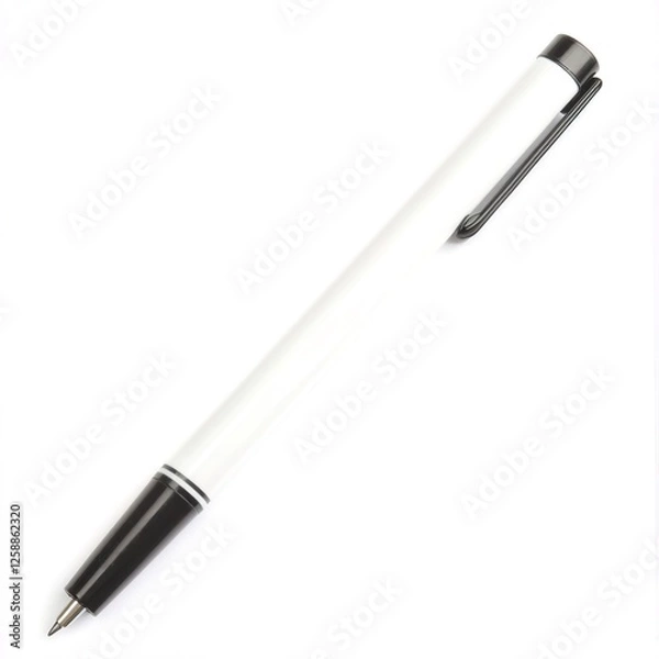 Fototapeta White Pen with Black Clip on a Clean Background for Office Use